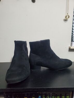 Time and Tru Black Suede Ankle Booties with Low Block Heel